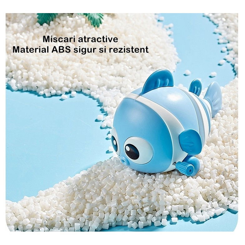 Jucarie mecanica pentru copii Flippy, pestisor haios, cu cheita, distractiv, se taraste, se misca, 11 x 9 x 7.5 cm cm, albastru [6]