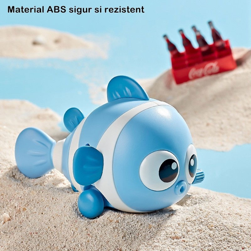 Jucarie mecanica pentru copii Flippy, pestisor haios, cu cheita, distractiv, se taraste, se misca, 11 x 9 x 7.5 cm cm, albastru [7]