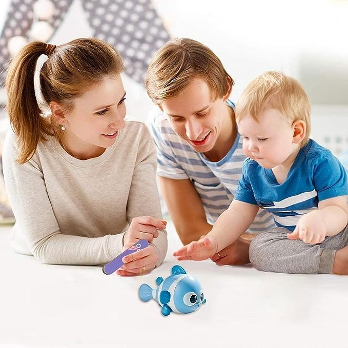 Jucarie mecanica pentru copii Flippy, pestisor haios, cu cheita, distractiv, se taraste, se misca, 11 x 9 x 7.5 cm cm, albastru [4]