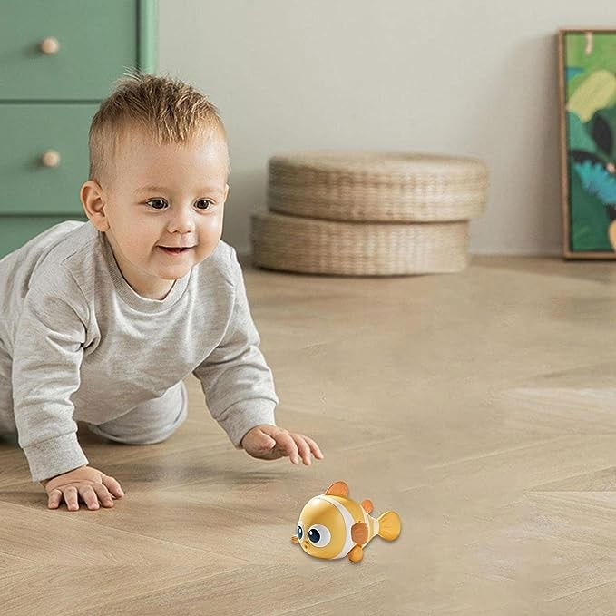 Jucarie mecanica pentru copii Flippy, pestisor haios, cu cheita, distractiv, se taraste, se misca, 11 x 9 x 7.5 cm cm, galben [3]