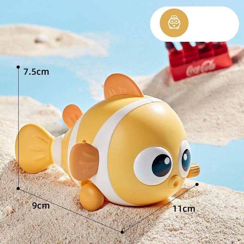 Jucarie mecanica pentru copii Flippy, pestisor haios, cu cheita, distractiv, se taraste, se misca, 11 x 9 x 7.5 cm cm, galben [4]