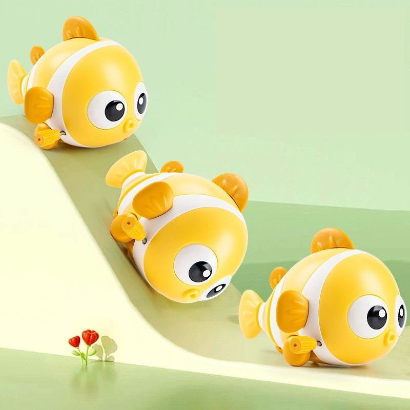 Jucarie mecanica pentru copii Flippy, pestisor haios, cu cheita, distractiv, se taraste, se misca, 11 x 9 x 7.5 cm cm, galben [5]