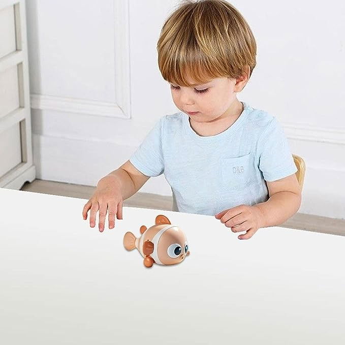 Jucarie mecanica pentru copii Flippy, pestisor haios, cu cheita, distractiv, se taraste, se misca, 11 x 9 x 7.5 cm cm, portocaliu [2]