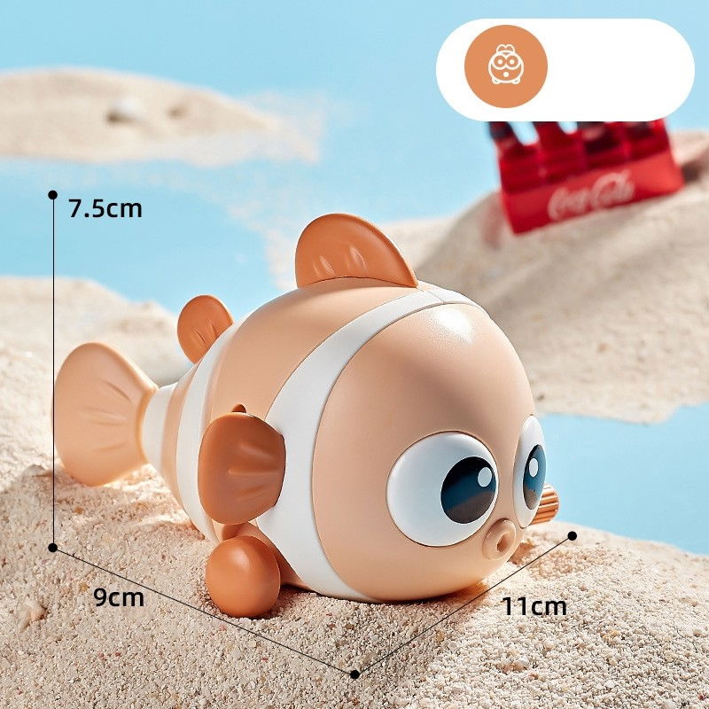 Jucarie mecanica pentru copii Flippy, pestisor haios, cu cheita, distractiv, se taraste, se misca, 11 x 9 x 7.5 cm cm, portocaliu [4]