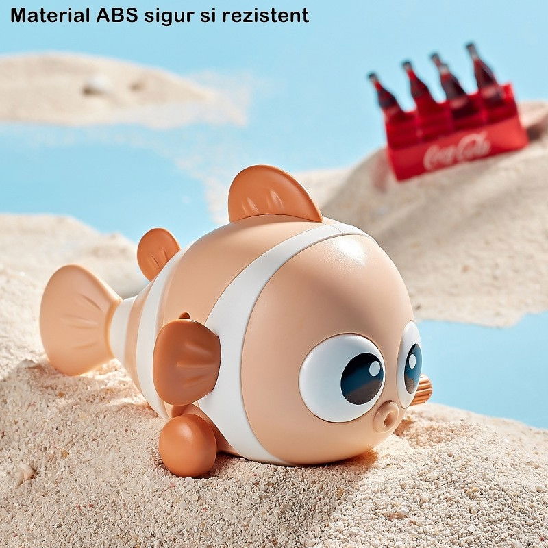 Jucarie mecanica pentru copii Flippy, pestisor haios, cu cheita, distractiv, se taraste, se misca, 11 x 9 x 7.5 cm cm, portocaliu [6]