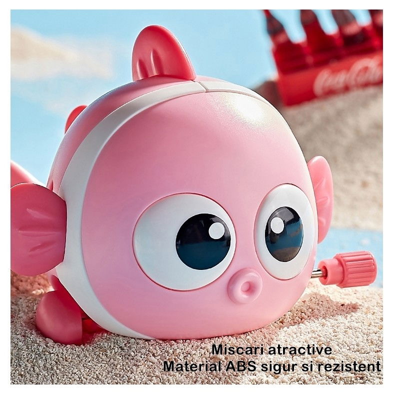 Jucarie mecanica pentru copii Flippy, pestisor haios, cu cheita, distractiv, se taraste, se misca, 11 x 9 x 7.5 cm cm, roz [5]