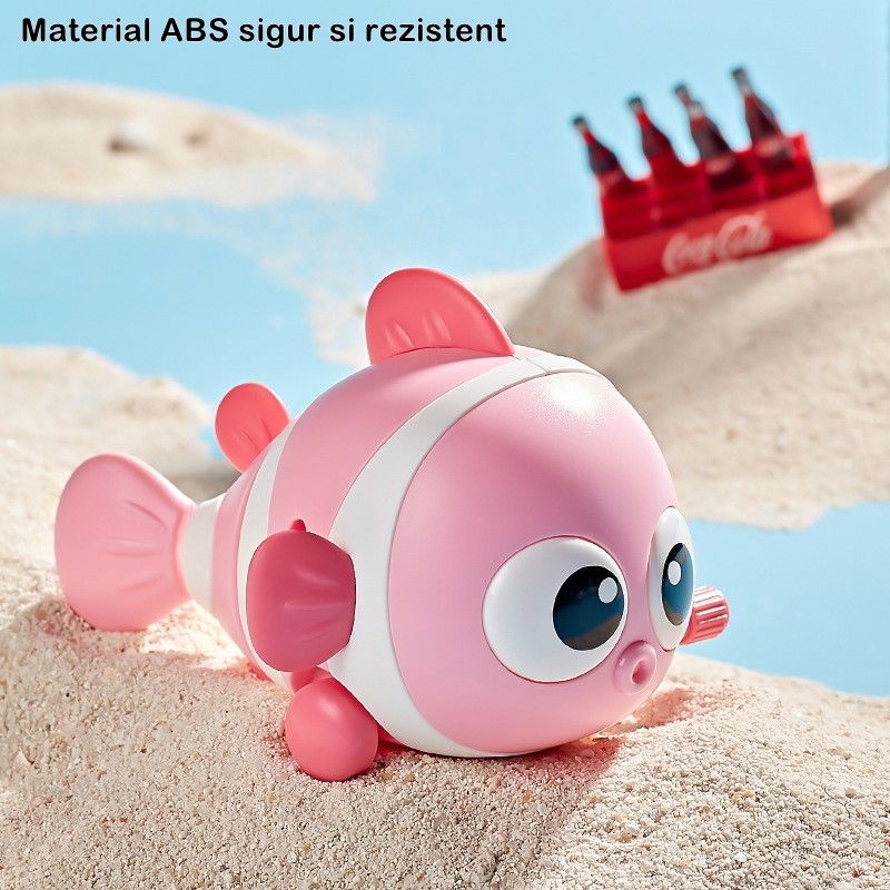 Jucarie mecanica pentru copii Flippy, pestisor haios, cu cheita, distractiv, se taraste, se misca, 11 x 9 x 7.5 cm cm, roz [6]