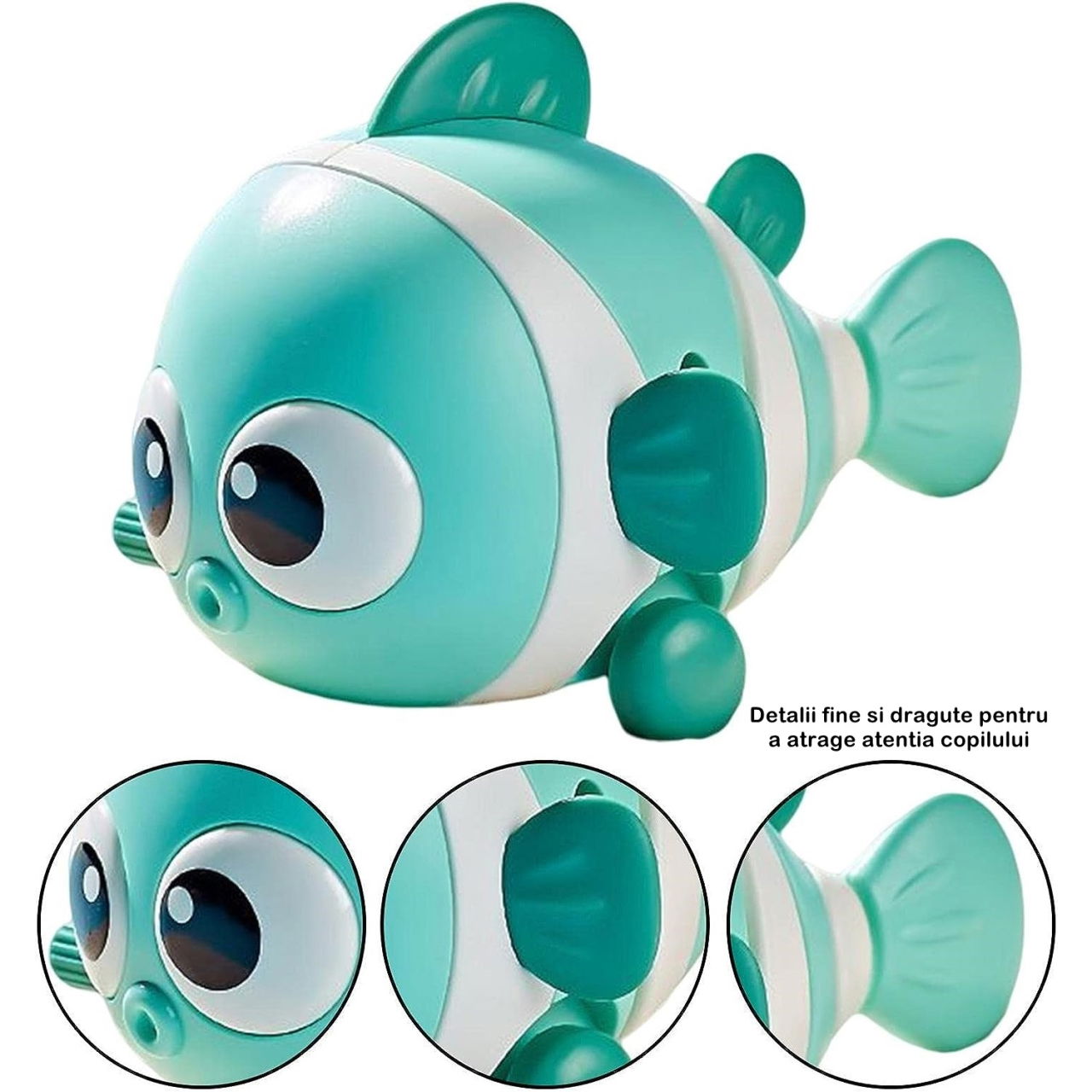 Jucarie mecanica pentru copii Flippy, pestisor haios, cu cheita, distractiv, se taraste, se misca, 11 x 9 x 7.5 cm cm, verde [4]