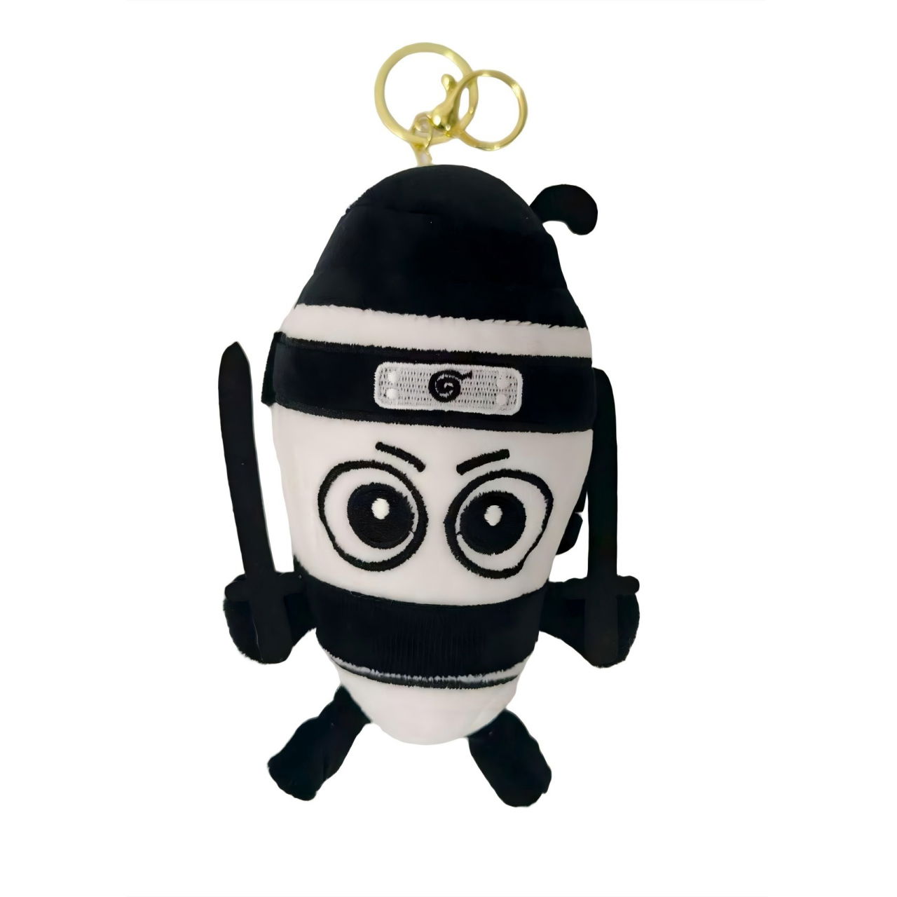 Jucarie Moale de Plus de Tip Breloc, Flippy, Model Italian Brainrot Ninja Spadellini Silenzioso, 16 x 10 cm, Negru Alb [1]