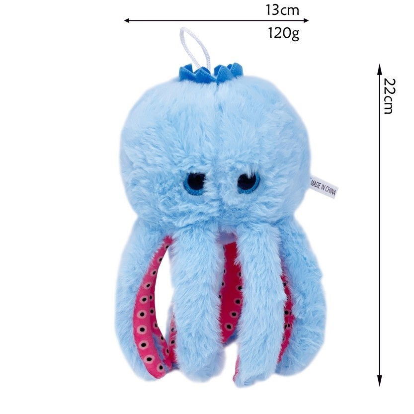 Jucarie Moale de Plus Italian Brainrot, Flippy, cu Agatatoare, Model Blueberrini Octopussini, Jucarie Moale pentru Copii, 13 x 22 cm, Albastru/Roz [3]