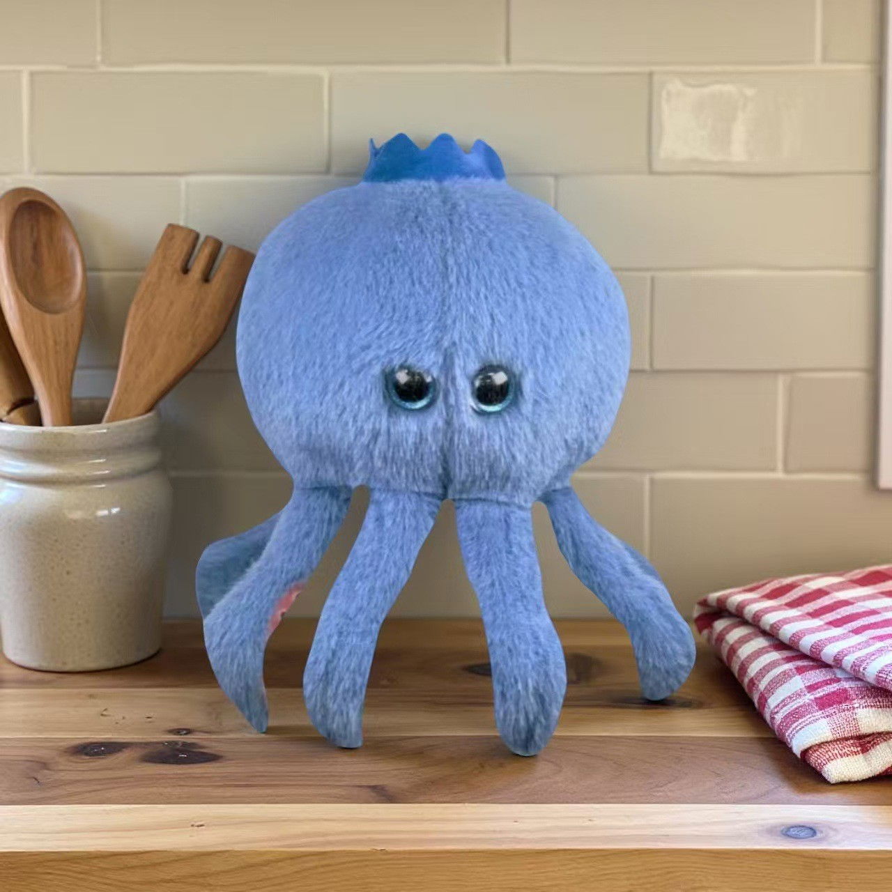 Jucarie Moale de Plus Italian Brainrot, Flippy, cu Agatatoare, Model Blueberrini Octopussini, Jucarie Moale pentru Copii, 13 x 22 cm, Albastru/Roz [2]