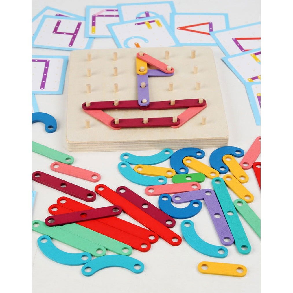 Jucarie Montessori Pegboard, Flippy, din Lemn, Tip Puzzle, Forme, Litere, Educativ, 17.8 x 17.8 x 1.5 cm, Multicolor [2]