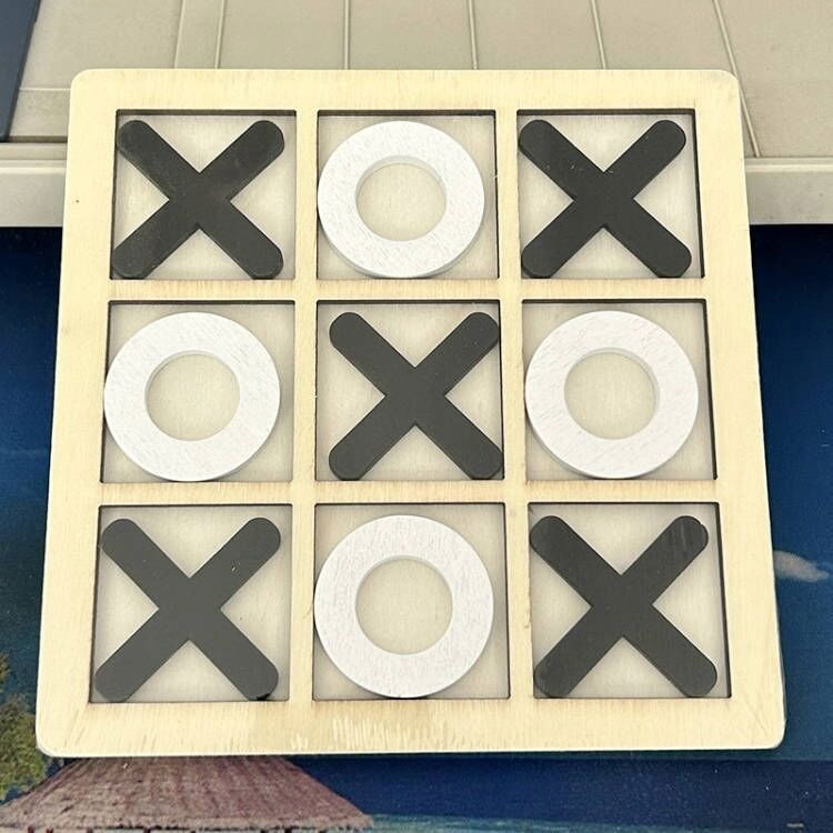 Jucarie Montessori Tic Tac Toe, Flippy, Educativa, Interactiva, din lemn, X si O, 9 Piese, 14.3x14.3 cm, Negru Alb [2]