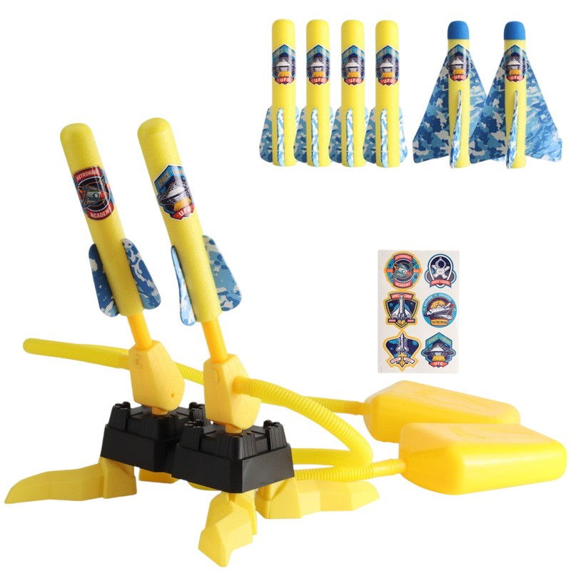 Jucarie pentru Copii, Flippy, Lansator de Rachete cu Piciorul, Doua Lansatoare, 6 Rachete Fara Lumini, 45x18 cm, Galben [1]