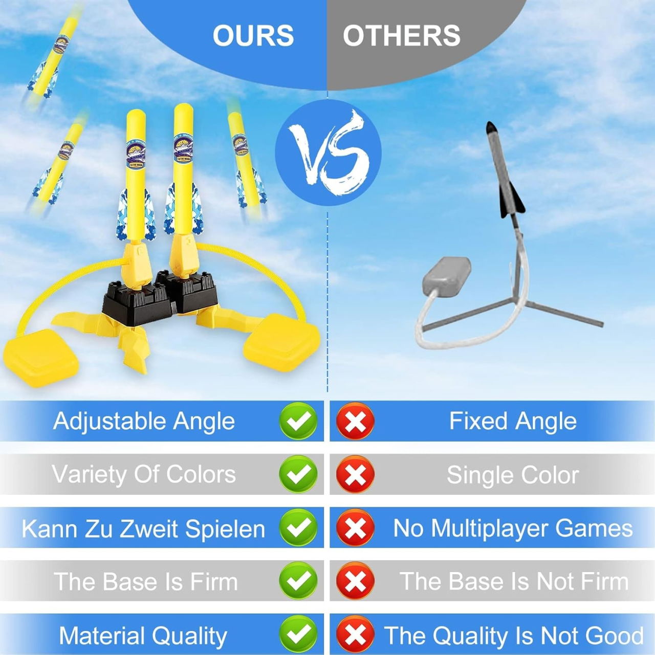 Jucarie pentru Copii, Flippy, Lansator de Rachete cu Piciorul, Doua Lansatoare, 6 Rachete Fara Lumini, 45x18 cm, Galben [6]