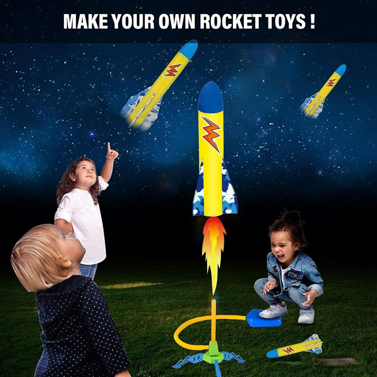Jucarie pentru Copii, Flippy, Lansator de Rachete cu Piciorul, un Singur Lansator, 3 Rachete cu Lumini, 40.5 cm Inaltime, Multicolor [9]
