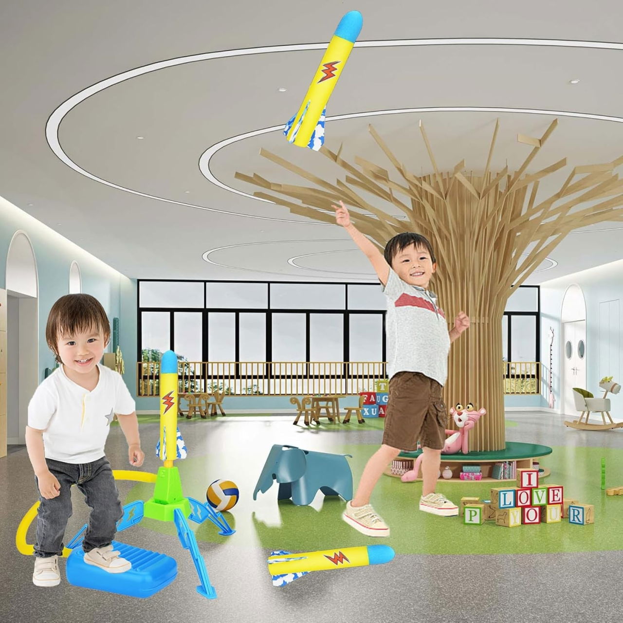 Jucarie pentru Copii, Flippy, Lansator de Rachete cu Piciorul, un Singur Lansator, 3 Rachete cu Lumini, 40.5 cm Inaltime, Multicolor [4]