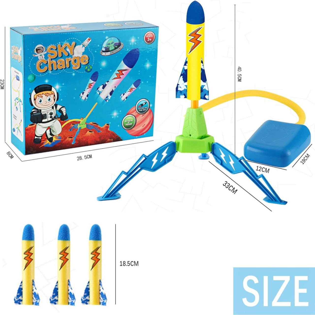 Jucarie pentru Copii, Flippy, Lansator de Rachete cu Piciorul, un Singur Lansator, 3 Rachete cu Lumini, 40.5 cm Inaltime, Multicolor [5]