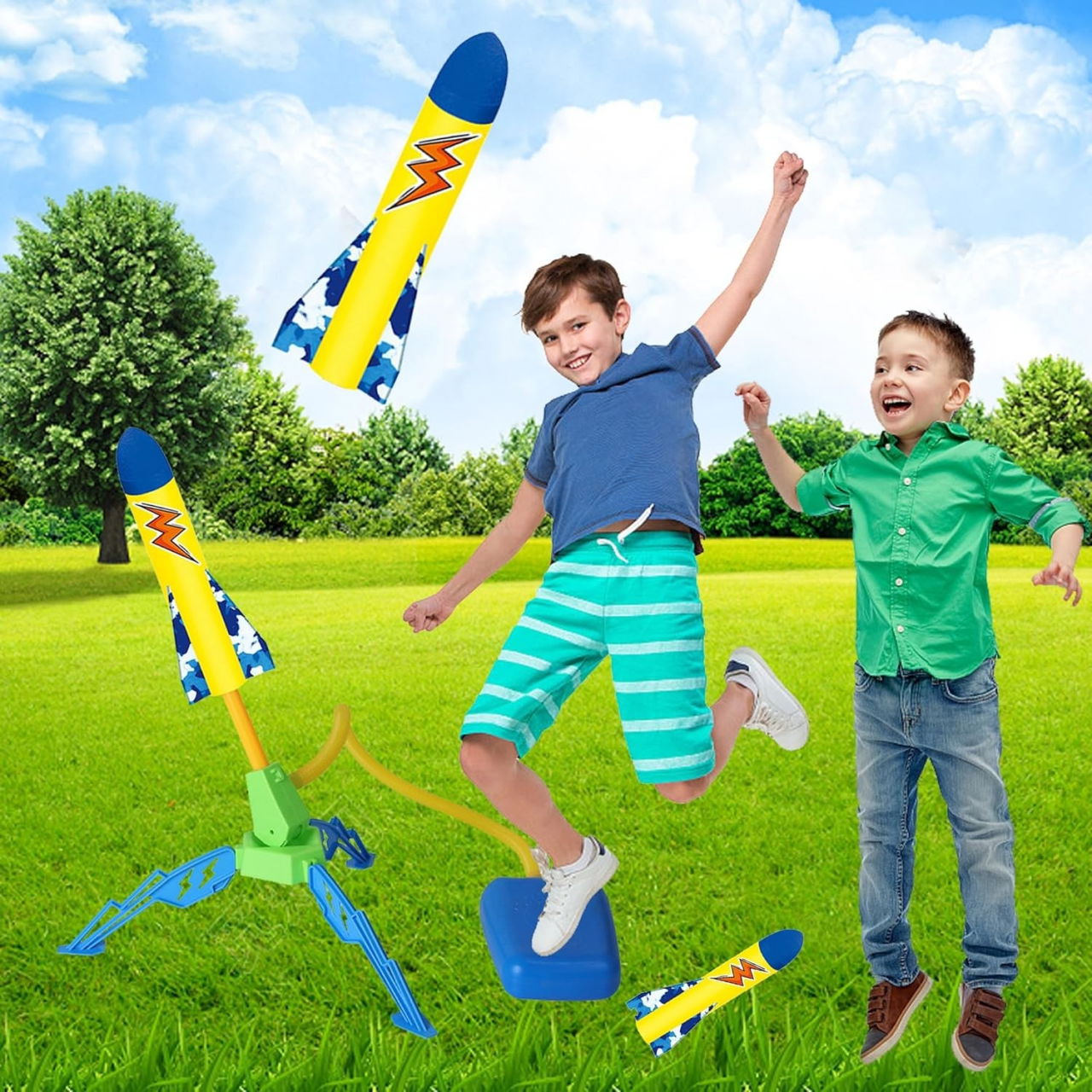 Jucarie pentru Copii, Flippy, Lansator de Rachete cu Piciorul, un Singur Lansator, 3 Rachete cu Lumini, 40.5 cm Inaltime, Multicolor [8]