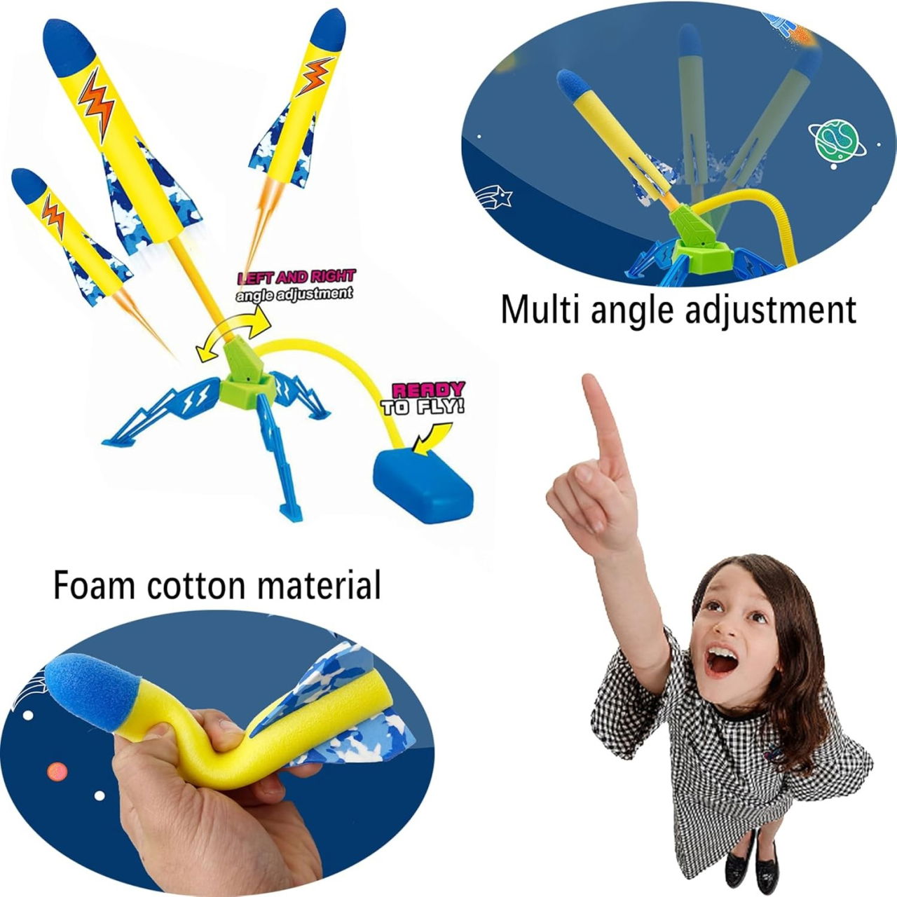 Jucarie pentru Copii, Flippy, Lansator de Rachete cu Piciorul, un Singur Lansator, 3 Rachete cu Lumini, 40.5 cm Inaltime, Multicolor [7]