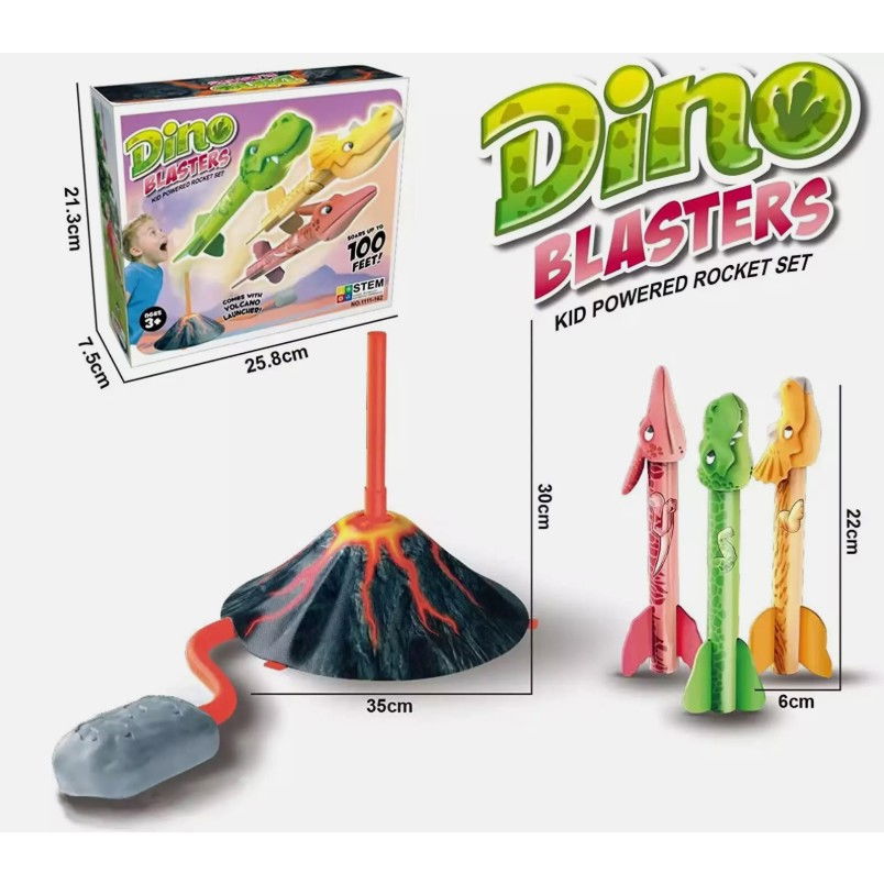 Jucarie pentru Copii, Flippy, Lansator de Rachete cu Piciorul, un Singur Lansator, 3 Rachete Donozauri cu Lumini, 30 cm Inaltime, Model Vulcan, Multicolor [10]