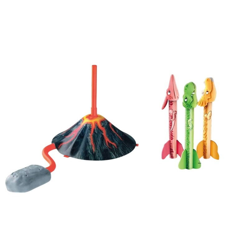 Jucarie pentru Copii, Flippy, Lansator de Rachete cu Piciorul, un Singur Lansator, 3 Rachete Donozauri cu Lumini, 30 cm Inaltime, Model Vulcan, Multicolor [1]