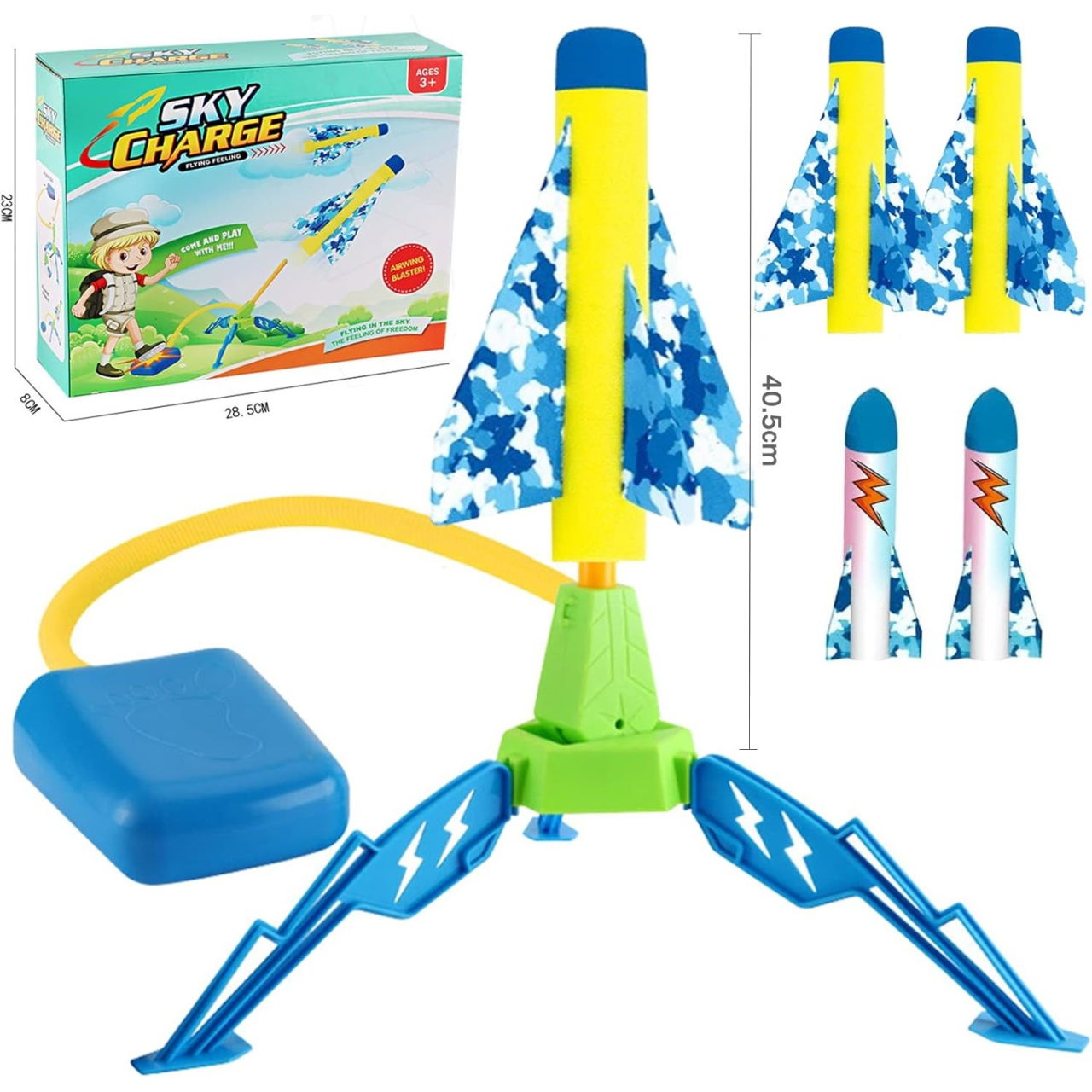 Jucarie pentru Copii, Flippy, Lansator de Rachete cu Piciorul, un Singur Lansator, 4 Rachete Fara Lumini, 40.5 cm Inaltime, Multicolor [6]