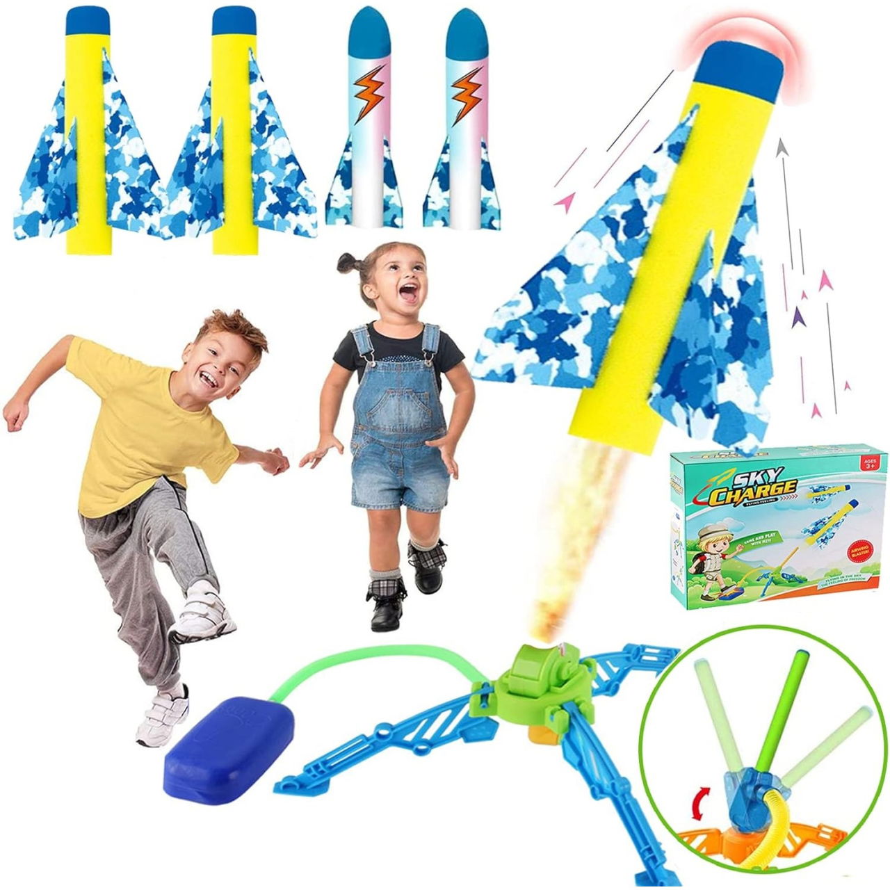 Jucarie pentru Copii, Flippy, Lansator de Rachete cu Piciorul, un Singur Lansator, 4 Rachete Fara Lumini, 40.5 cm Inaltime, Multicolor [7]