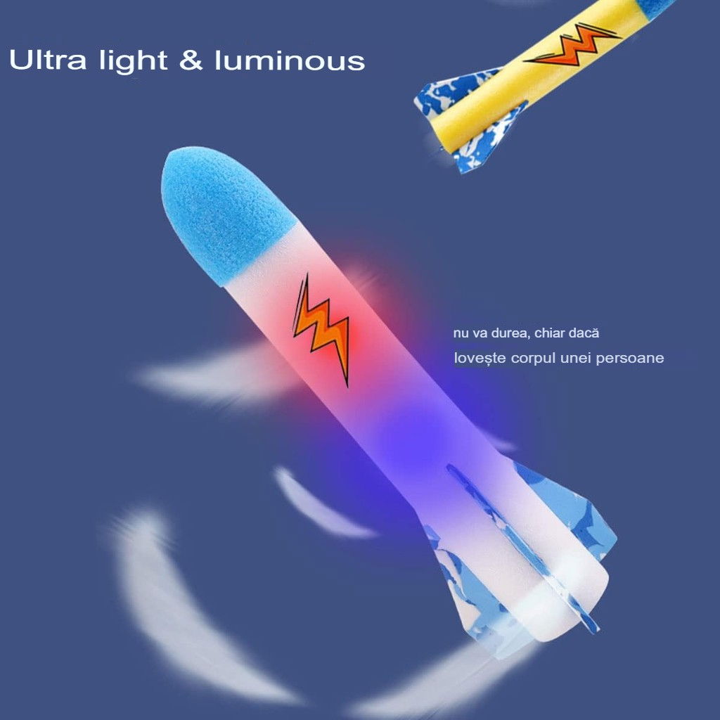 Jucarie pentru Copii, Flippy, Lansator de Rachete cu Piciorul, un Singur Lansator, 4 Rachete Fara Lumini, 40.5 cm Inaltime, Multicolor [10]