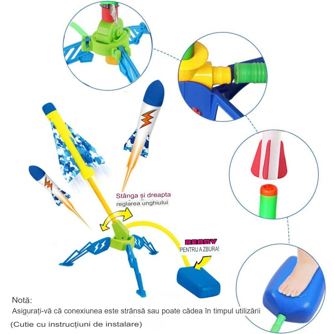 Jucarie pentru Copii, Flippy, Lansator de Rachete cu Piciorul, un Singur Lansator, 4 Rachete Fara Lumini, 40.5 cm Inaltime, Multicolor [2]