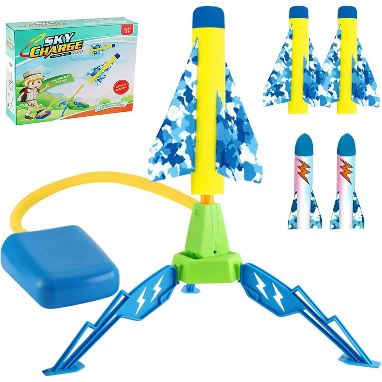 Jucarie pentru Copii, Flippy, Lansator de Rachete cu Piciorul, un Singur Lansator, 4 Rachete Fara Lumini, 40.5 cm Inaltime, Multicolor [3]