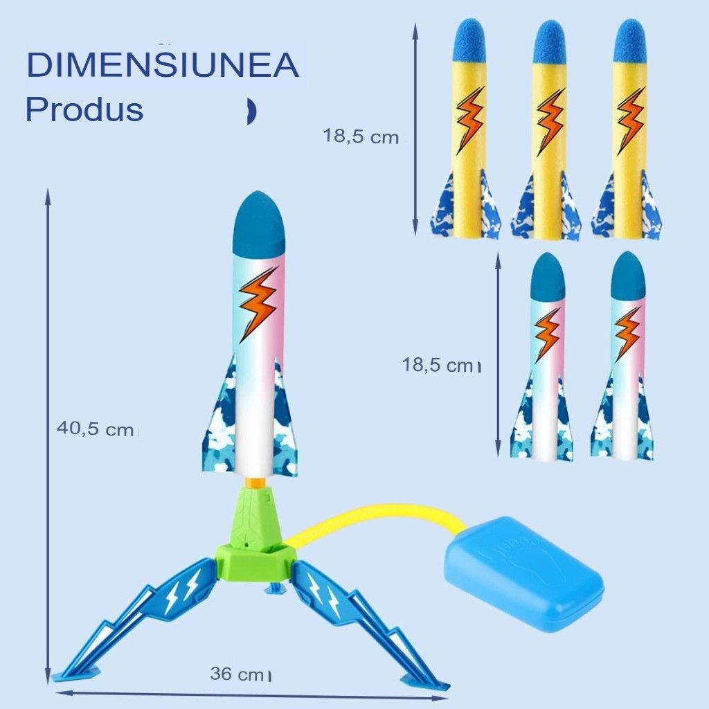 Jucarie pentru Copii, Flippy, Lansator de Rachete cu Piciorul, un Singur Lansator, 6 Rachete Fara Lumini, 40.5 cm Inaltime, Multicolor [5]