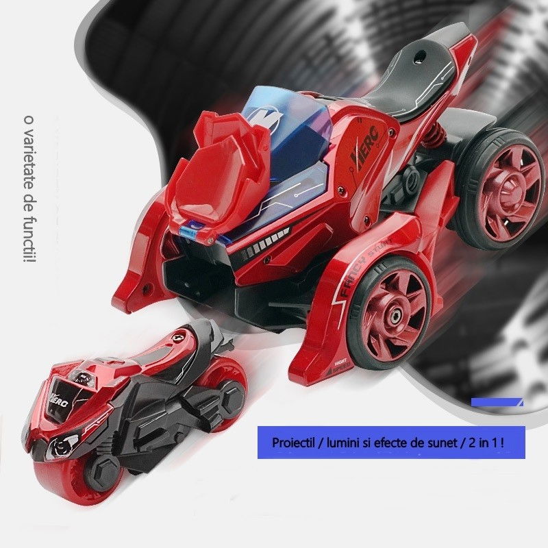 Jucarie pentru copii, masina cu extensie de motocicleta, 2 in 1, rosie [6]