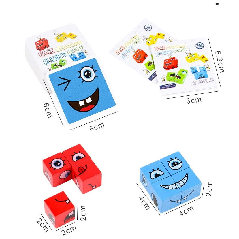 Jucarie pentru copii montessori Flippy, cub din lemn, asamblare fete, 64 de carti distractive, pentru baieti si fete, varsta +3 ani, educativ, multicolor [9]