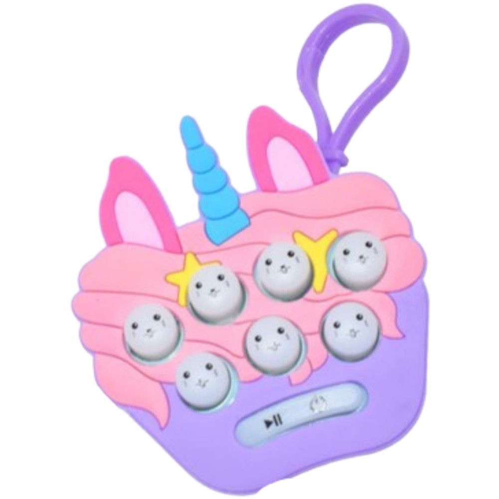 Jucarie pentru copii portabila Flippy, joc Gopher, cu lumini si muzica, tip breloc, model unicorn, material silicon si ABS, multicolor [1]