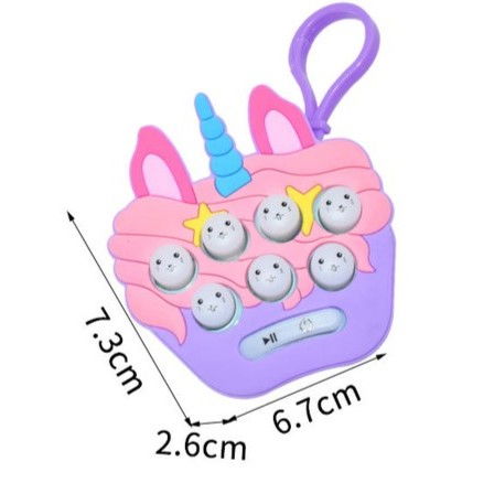 Jucarie pentru copii portabila Flippy, joc Gopher, cu lumini si muzica, tip breloc, model unicorn, material silicon si ABS, multicolor [2]