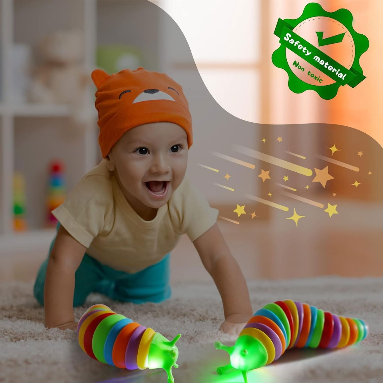 Jucarie Senzoriala Antistres, Flippy, Fidget Toys, Omida Curcubeu, 18.6 cm, Functie de Luminat, +3 Ani, Multicolor [3]