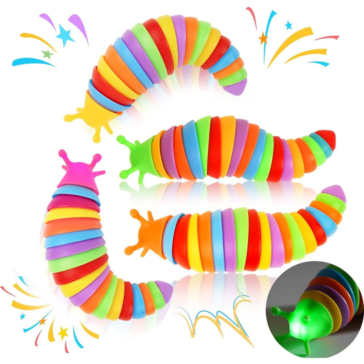 Jucarie Senzoriala Antistres, Flippy, Fidget Toys, Omida Curcubeu, 18.6 cm, Functie de Luminat, +3 Ani, Multicolor [4]