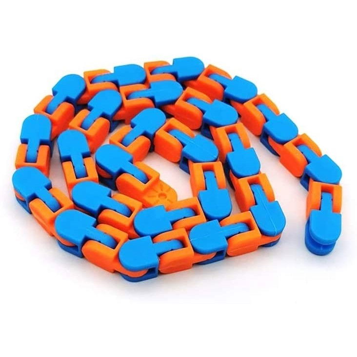 Jucarie Senzoriala Antistres, Flippy, Fidget Toys, Puzzle de Imbinat Tip Sarpe, 24 Piese, +3 Ani, Portocaliu/Albastru [3]