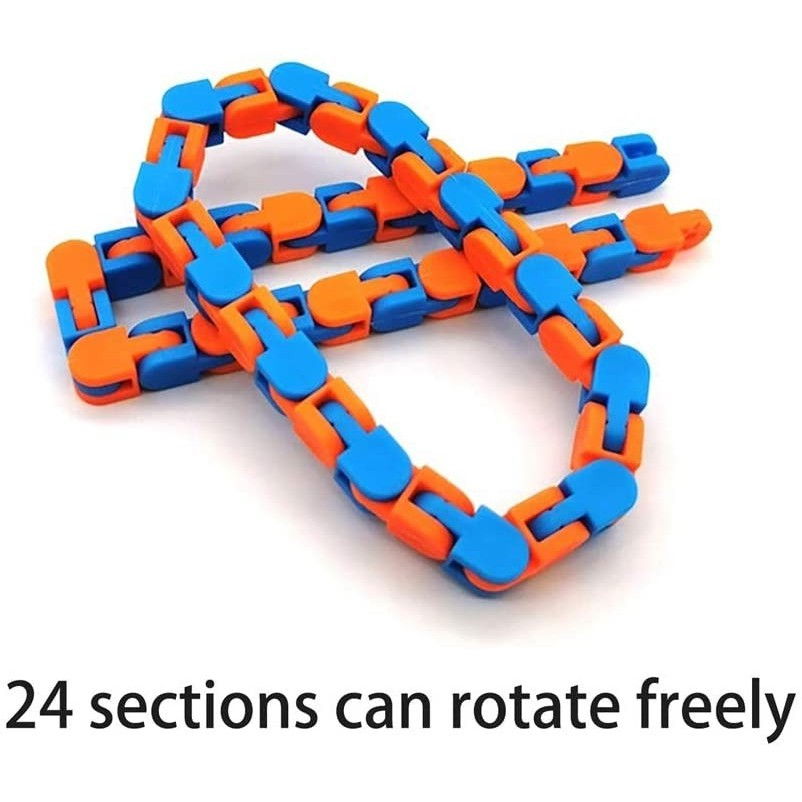 Jucarie Senzoriala Antistres, Flippy, Fidget Toys, Puzzle de Imbinat Tip Sarpe, 24 Piese, +3 Ani, Portocaliu/Albastru [5]