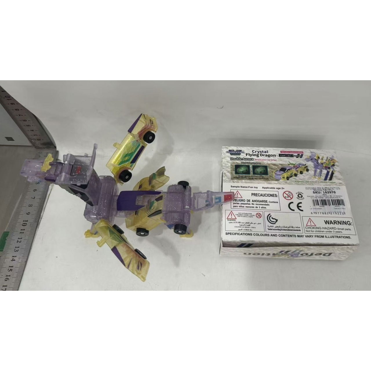 Jucarie Transformabila 2in1, Flippy, Crystal Wing Flying Dragon, Masina/Dragon, Atractie Magnetica, Fluorescent, +3 Ani, din ABS, Multicolor [8]