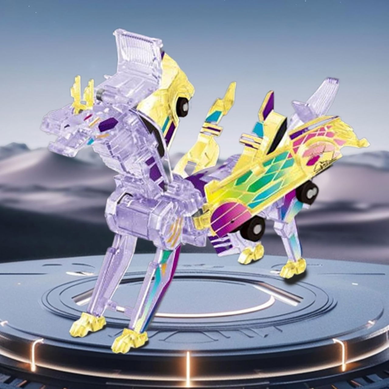 Jucarie Transformabila 2in1, Flippy, Crystal Wing Flying Dragon, Masina/Dragon, Atractie Magnetica, Fluorescent, +3 Ani, din ABS, Multicolor [3]