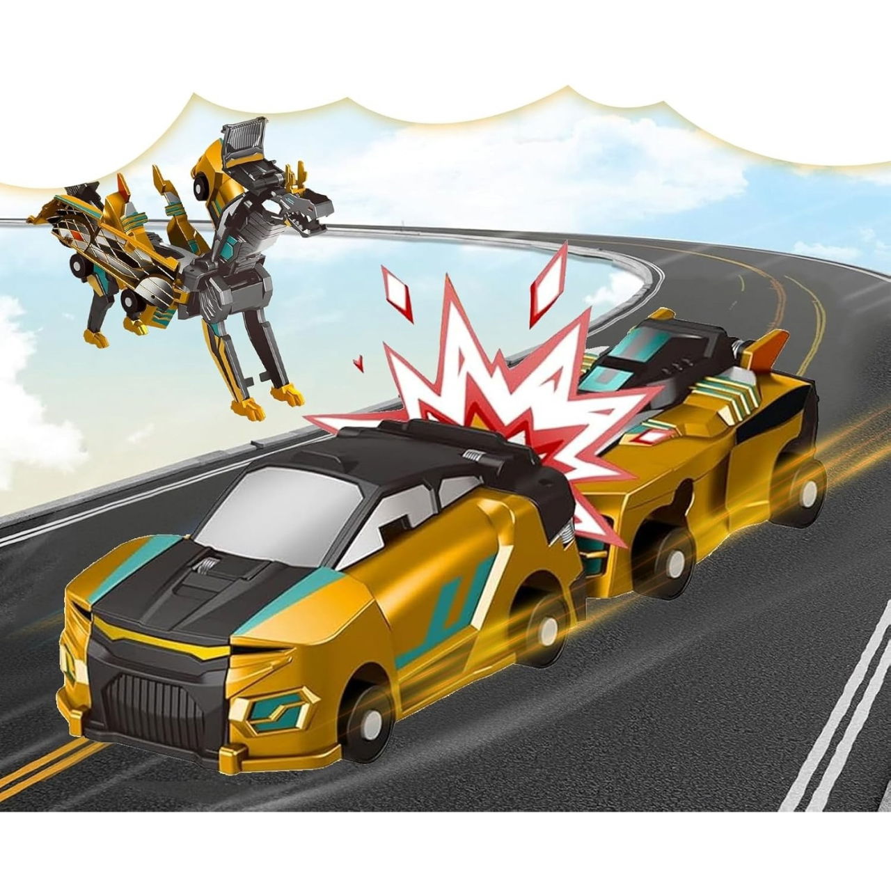 Jucarie Transformabila 2in1, Flippy, Golden Wing Flying Dragon, Masina/Dragon, Atractie Magnetica, +6 Ani, din ABS, Auriu [4]