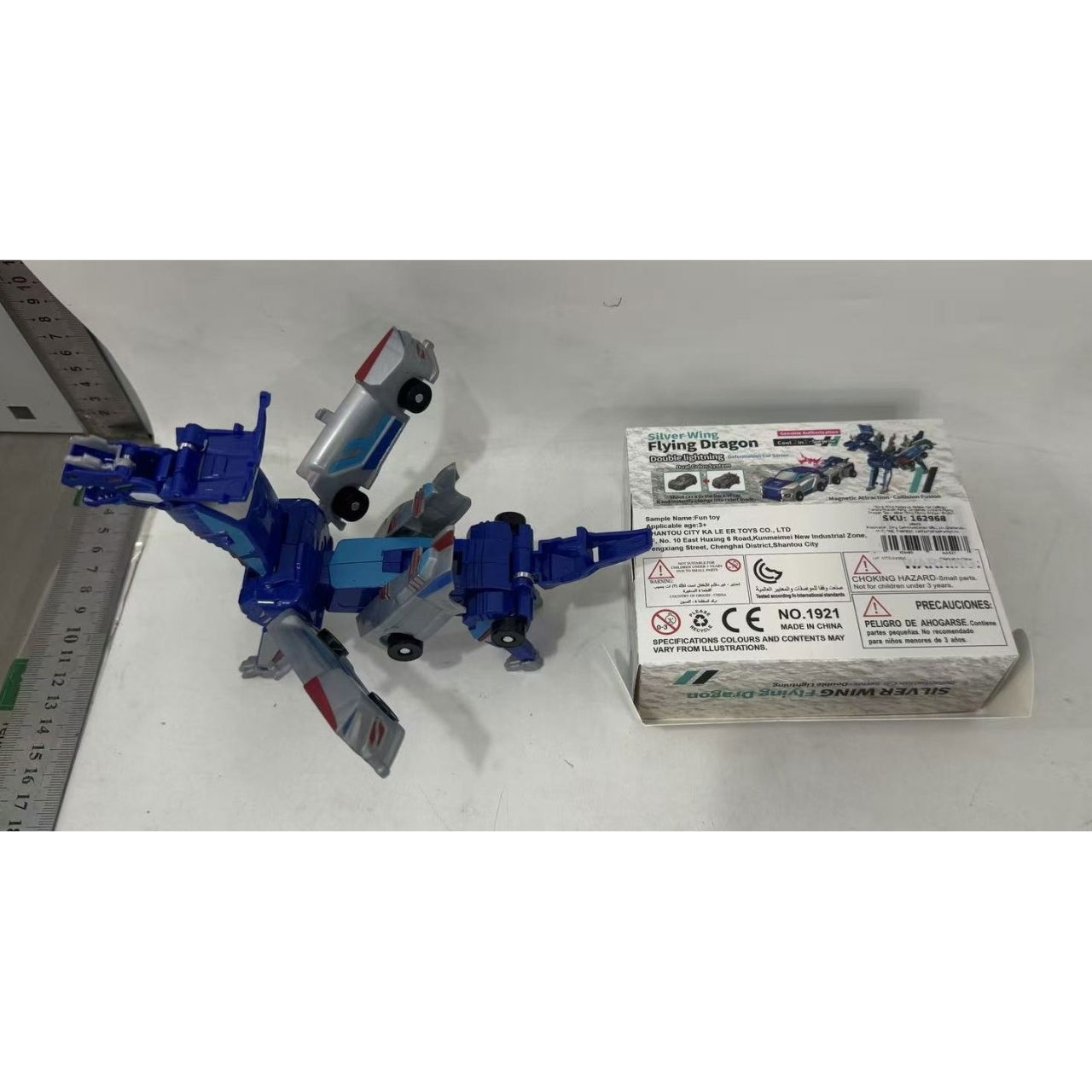 Jucarie Transformabila 2in1, Flippy, Silver Wing Flying Dragon, Masina/Dragon, Atractie Magnetica, +6 Ani, din ABS, Albastru [3]