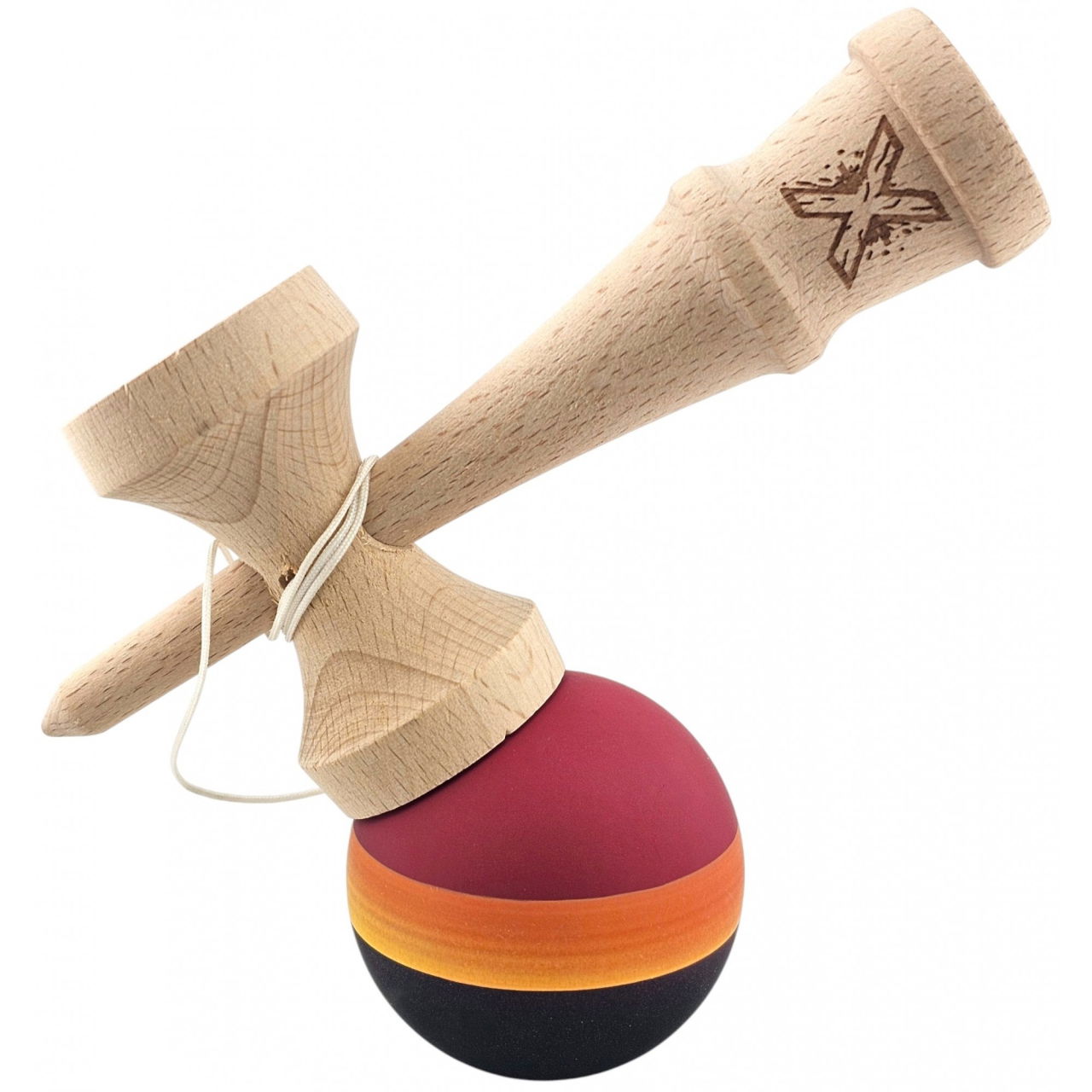 Kendama Originala X, Profesionala, Flippy, Rubber Grip, din Lemn, 18 cm, Rosu/Galben/Negru [3]