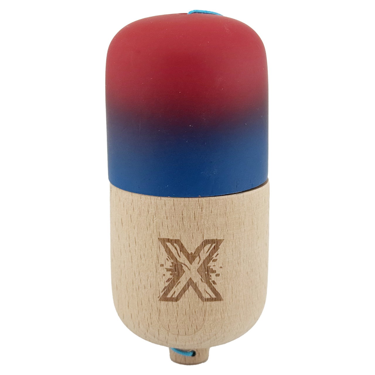 Kendama Pill X Originala, Flippy, Profesionala Model Rubber Grip Pilula, din Lemn, Varsta 9+, Ata 62/65 cm, 11 x 5 x 5 cm, Gradient Rosu/Albastru [1]