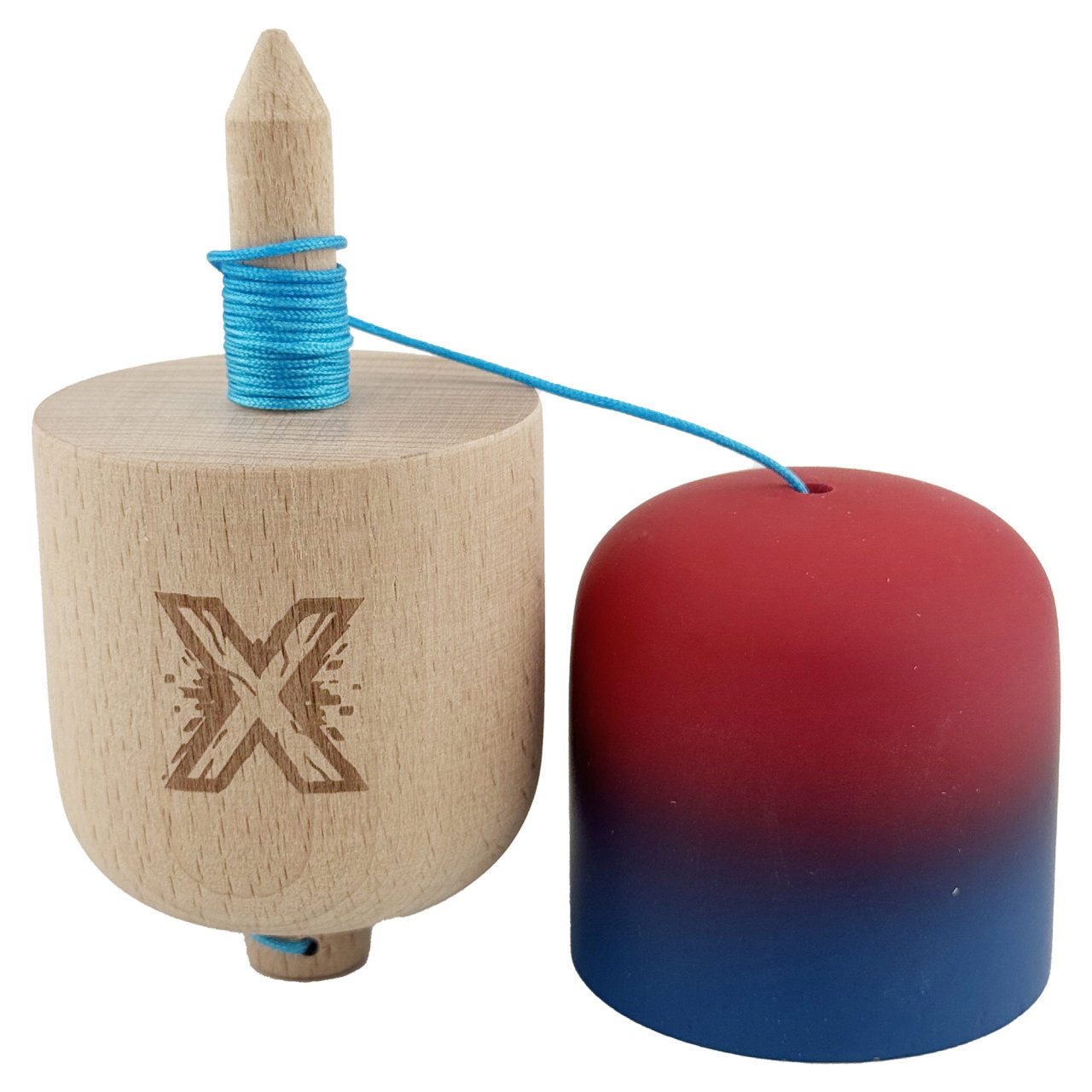 Kendama Pill X Originala, Flippy, Profesionala Model Rubber Grip Pilula, din Lemn, Varsta 9+, Ata 62/65 cm, 11 x 5 x 5 cm, Gradient Rosu/Albastru [3]