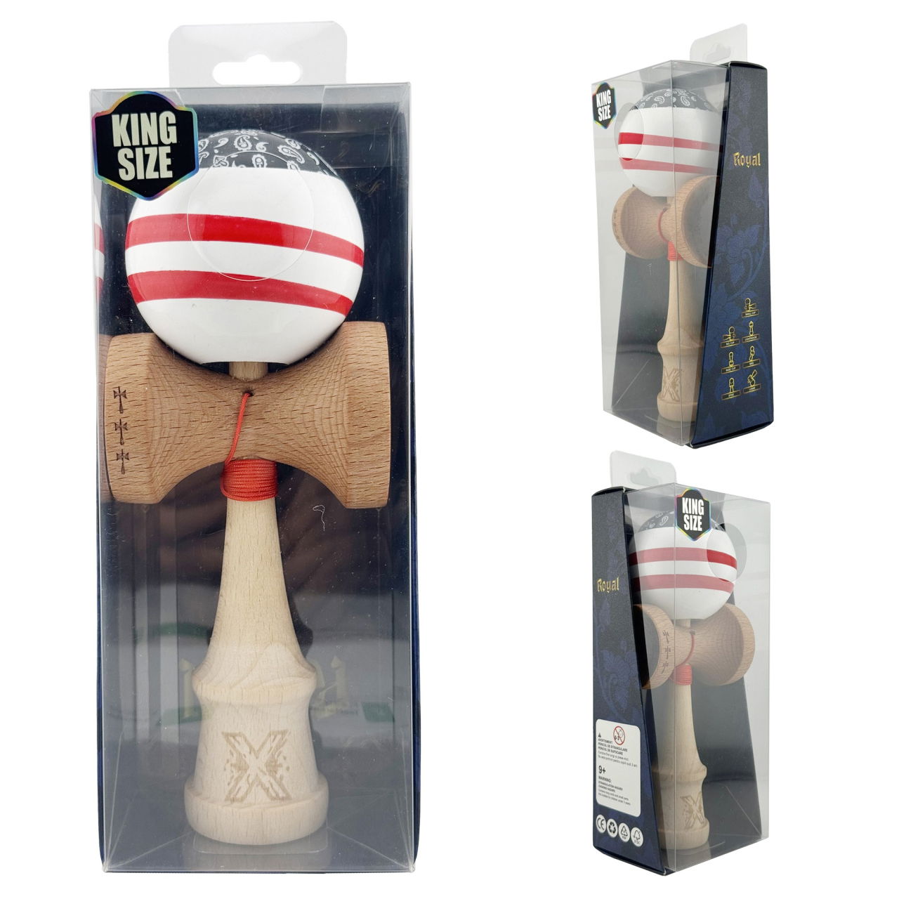 Kendama X CHICANOS Originala, Profesionala, Flippy, Big Cups V2, Super Sticky cu Cupe Mari, Rulment Metalic, din lemn 18 cm, Ata 55 cm, Negru/Alb [5]