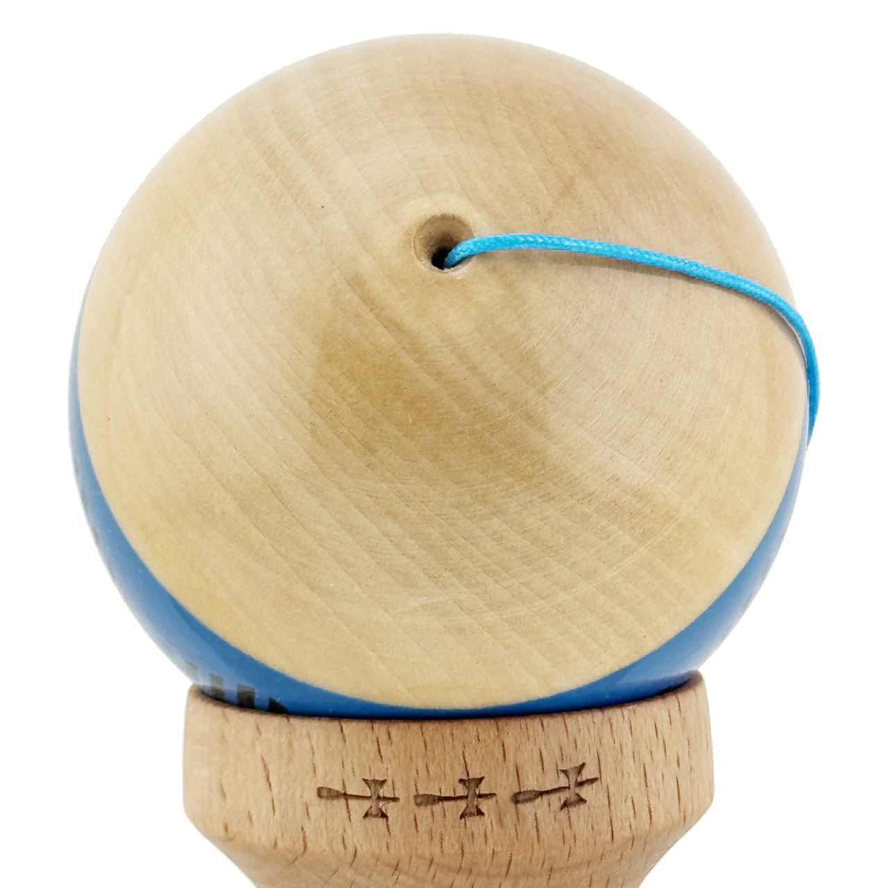 Kendama X FREQUENCY Originala, Profesionala, Flippy, Big Cups V2, Super Sticky cu Cupe Mari, Rulment Metalic, din lemn 18 cm, Ata 55 cm, Albastru/Maro [8]