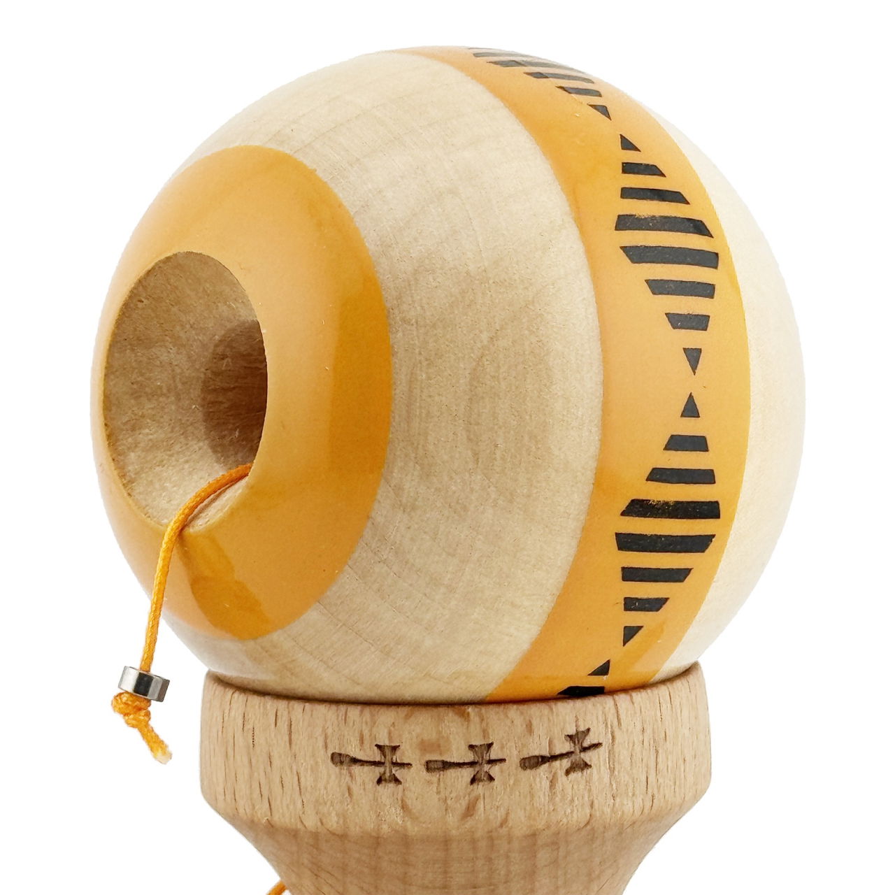 Kendama X FREQUENCY Originala, Profesionala, Flippy, Big Cups V2, Super Sticky cu Cupe Mari, Rulment Metalic, din lemn 18 cm, Ata 55 cm, Portocaliu/Maro [5]